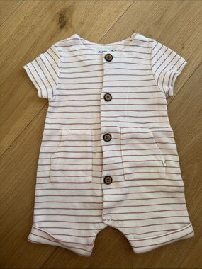 Absorba White and Red Striped Short Sleeve Romper